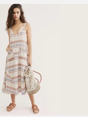 Free People Harper Sleeveless Striped Midi Dress Medium